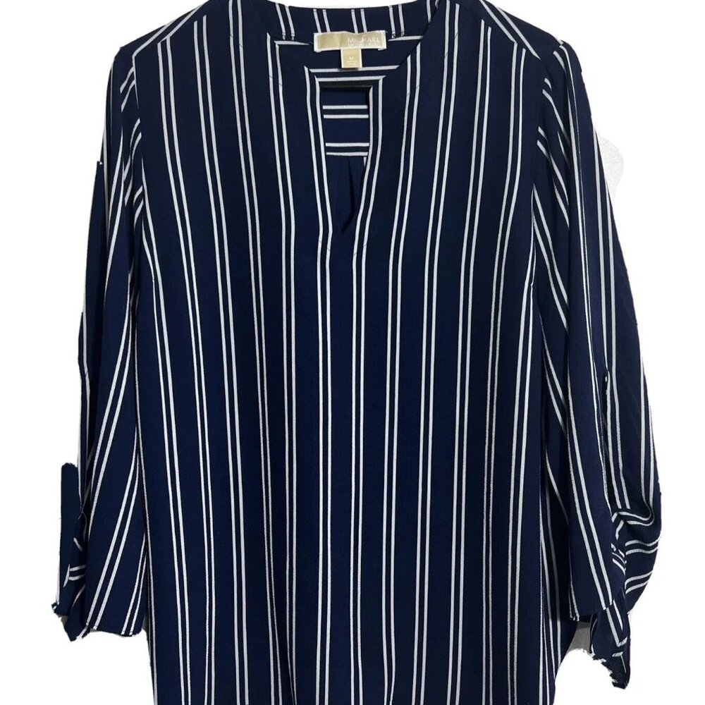 Michae-Neckl Kors Blue and White V Blouse